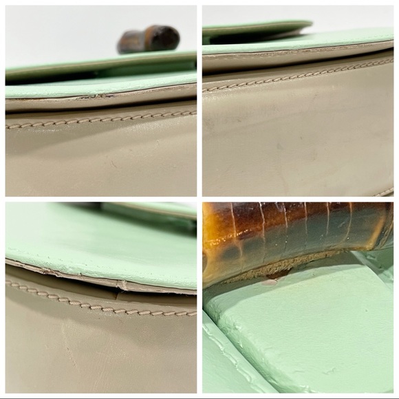 ❤️SOLD❤️Gucci mint green and off white leather vintage bamboo top handle bag - Picture 3 of 12